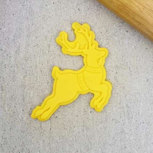 Cookie Embosser Stamp and Cutter - Flying Reindeer